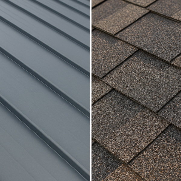 Side-by-side comparison of metal and asphalt roof colors