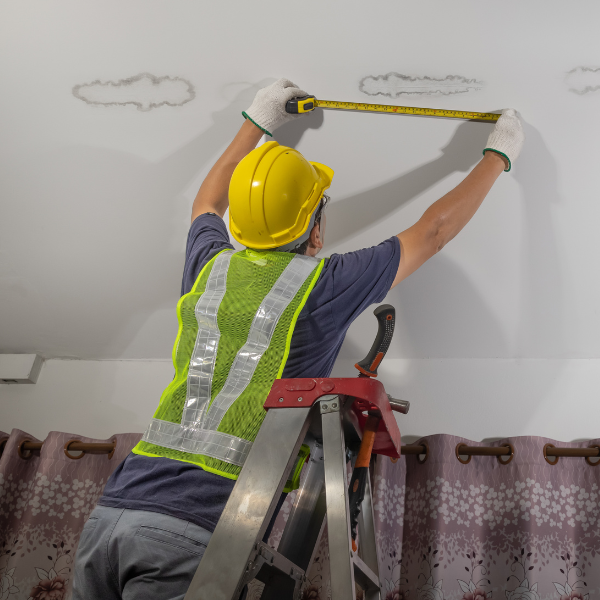 Roofer checking flashing during roof inspection
